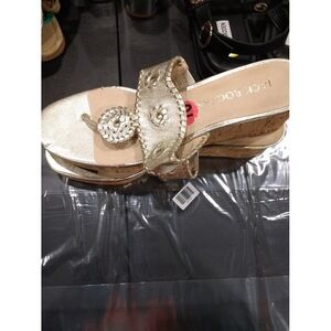 Jack Rogers Womens Jacks High Wedge Leather Platform Thong Sandals Gold Size: 10